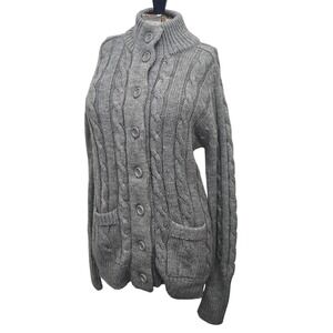Vintage Sears Cable Knit Sweater Women L Large Grandpa Core Boxy Blue Gray Multi